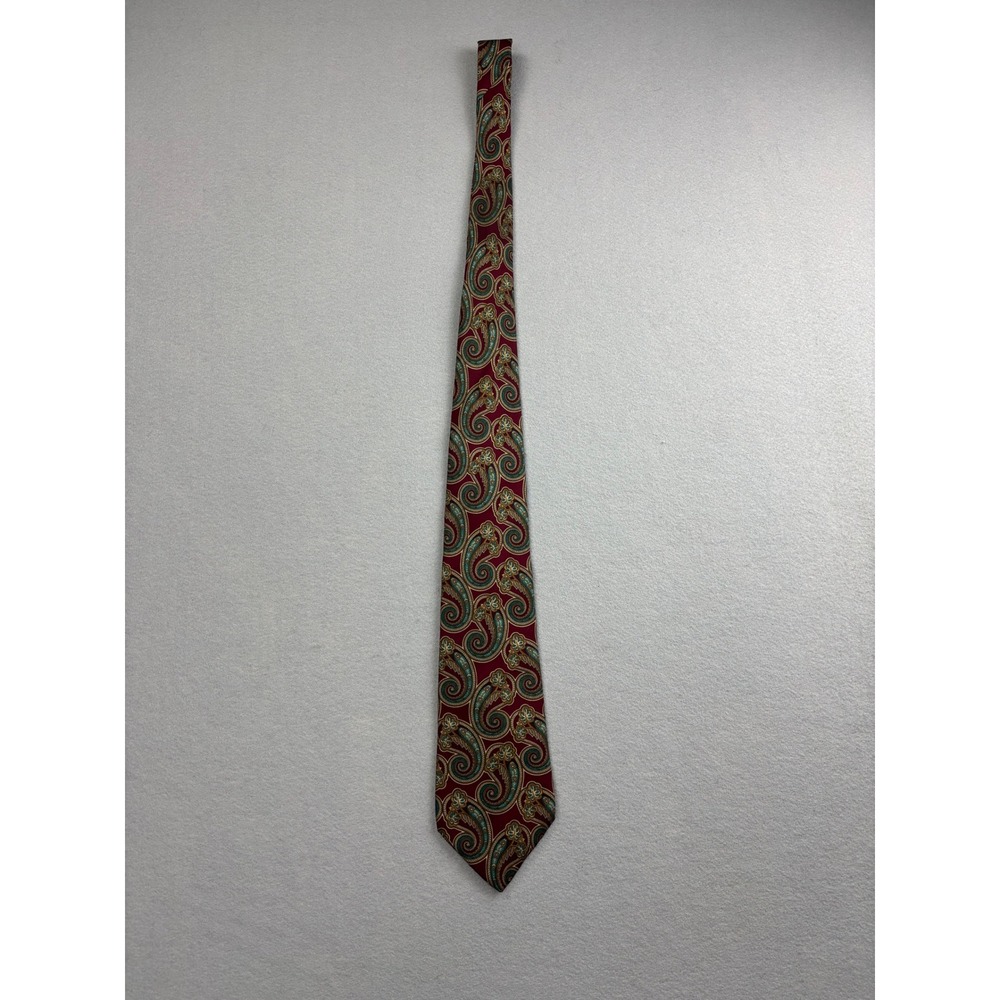 Vintage Oleg Cassini Mens Necktie Burgundy Teal Paisley Italian Fabric USA Made